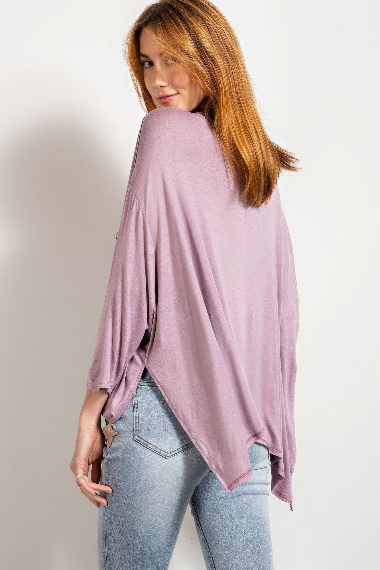 Rounded Neckline 3/4 Sleeves Washed Top - Tigbul's Variety Fashion Shop