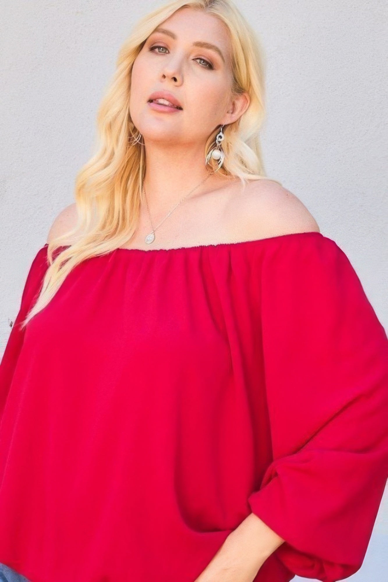 Off Shoulder Long Bubble Sleeve Solid Top - Tigbul's Variety Fashion Shop