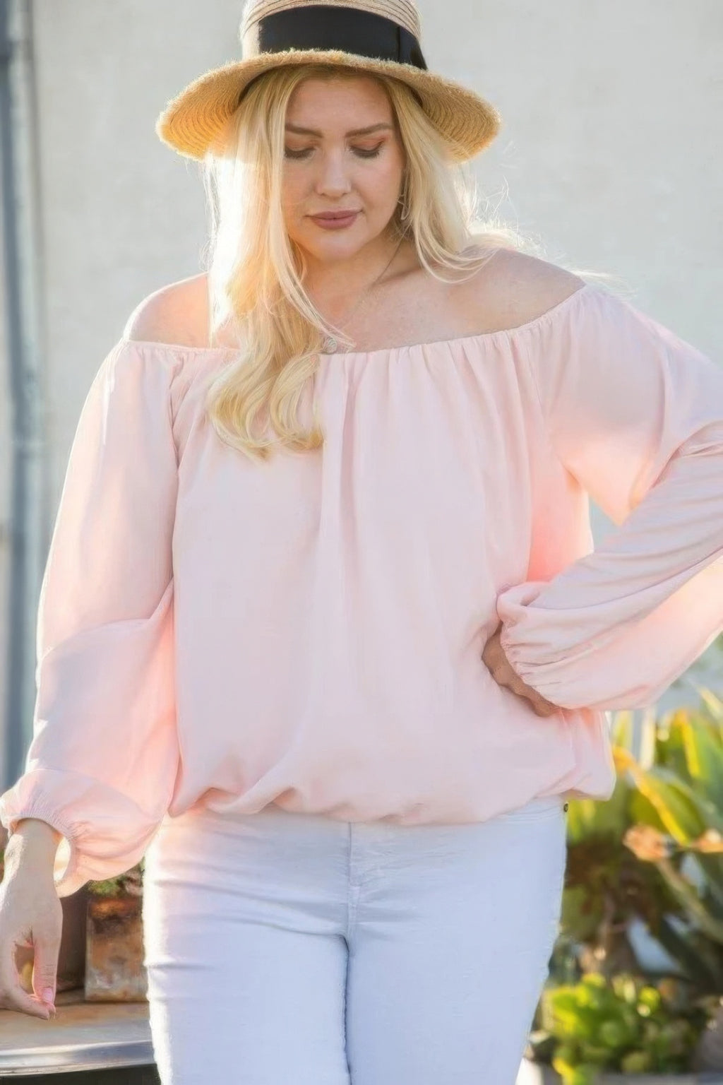 Off Shoulder Long Bubble Sleeve Solid Top - Tigbul's Variety Fashion Shop