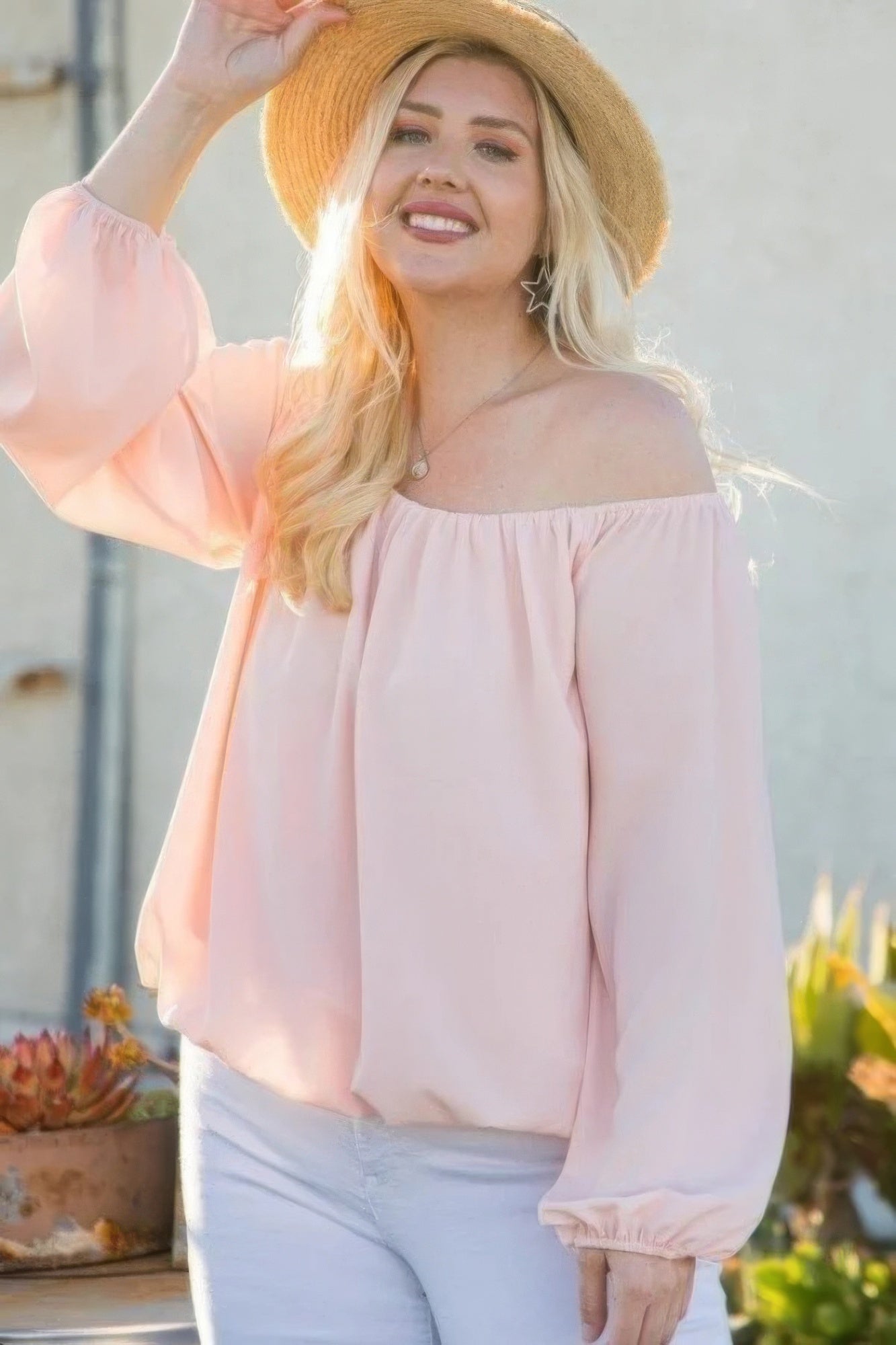 Off Shoulder Long Bubble Sleeve Solid Top - Tigbul's Variety Fashion Shop