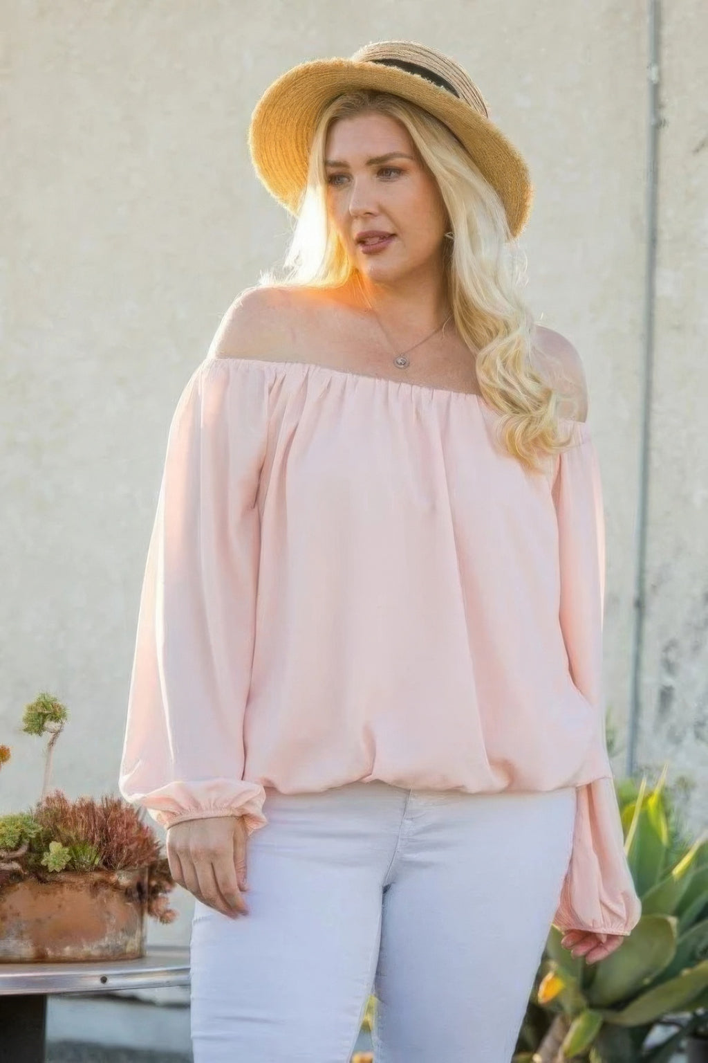 Off Shoulder Long Bubble Sleeve Solid Top - Tigbul's Variety Fashion Shop