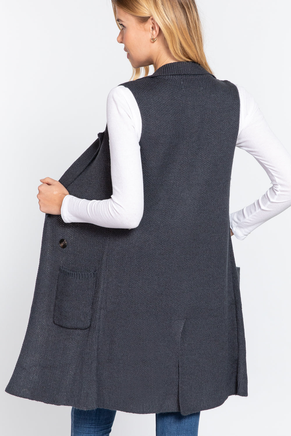 Size Large Dark Teal Sleeveless Long Sweater Vest | Tigbuls Variety