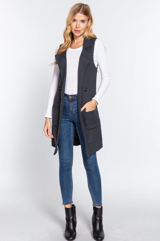Size Large Dark Teal Sleeveless Long Sweater Vest | Tigbuls Variety