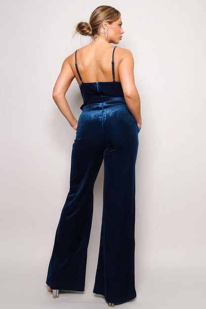 Samba Rhinestone Belt Velvet Jumpsuit - Tigbul's Variety Fashion Shop