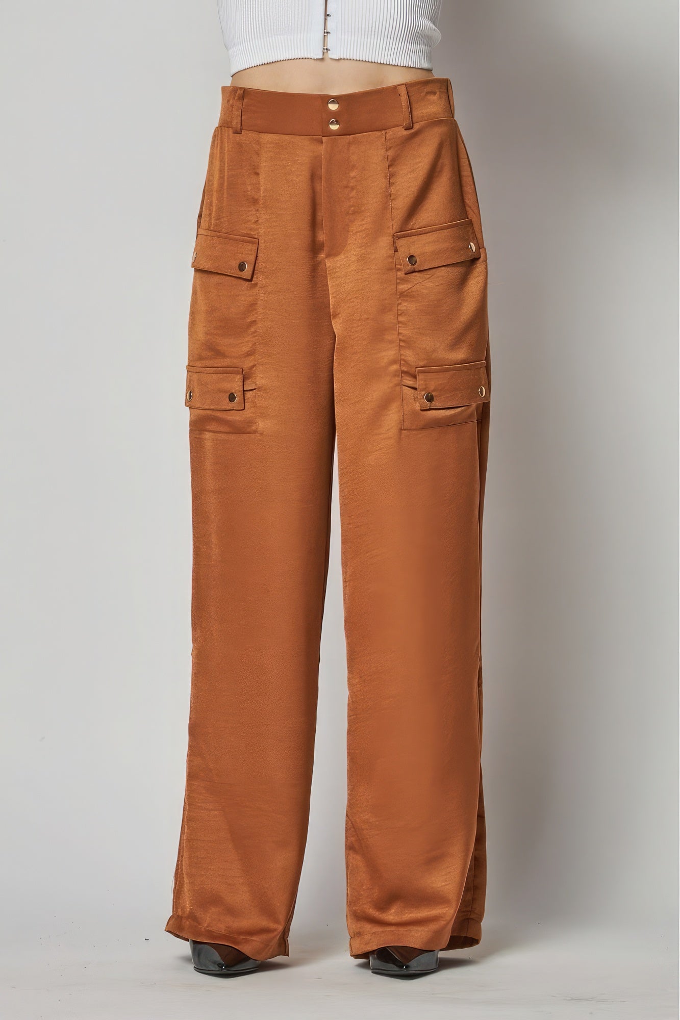 Satin Cargo Pocket Wide Leg Pants - Tigbul's Variety Fashion Shop