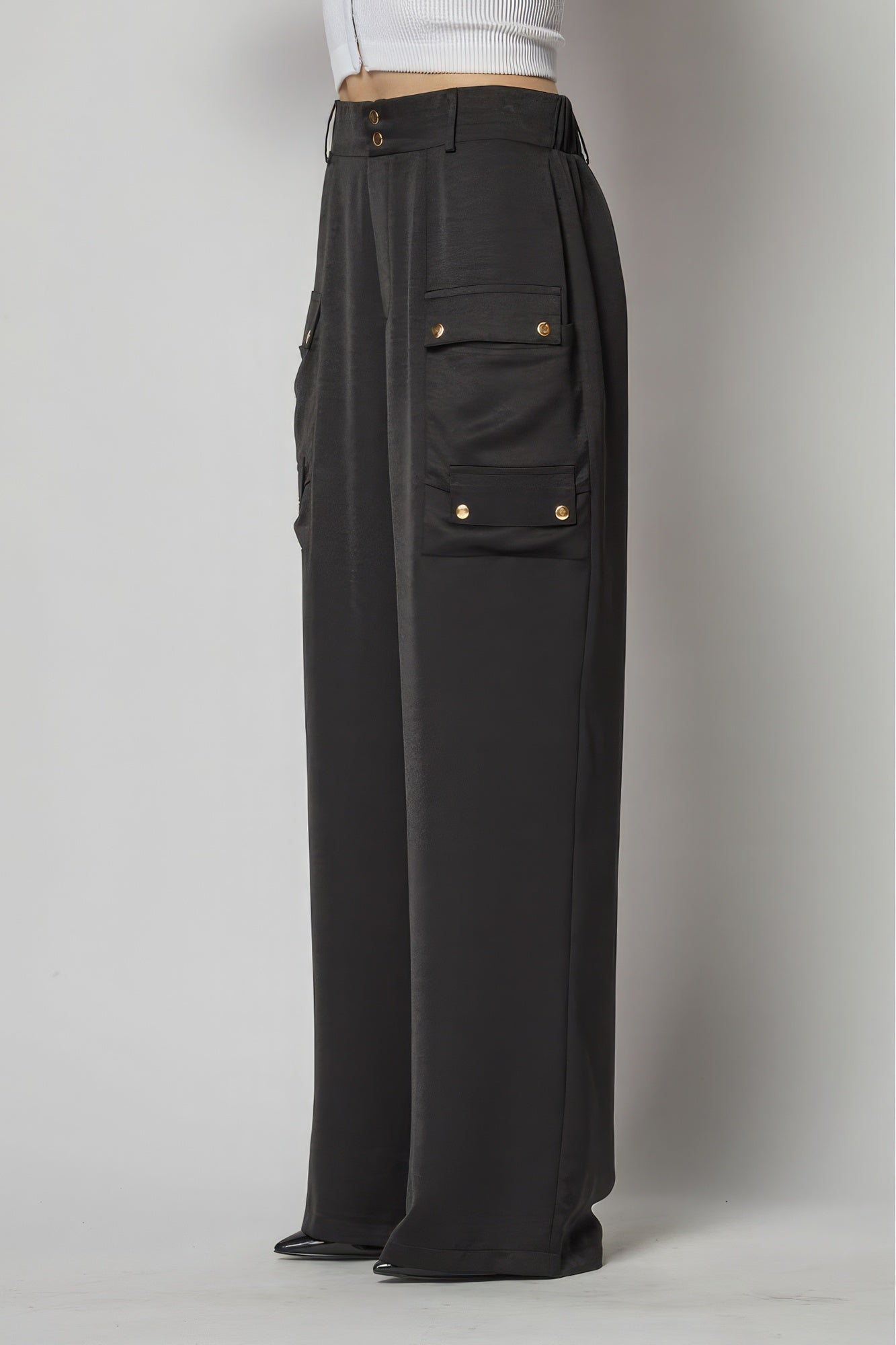 Satin Cargo Pocket Wide Leg Pants - Tigbul's Variety Fashion Shop