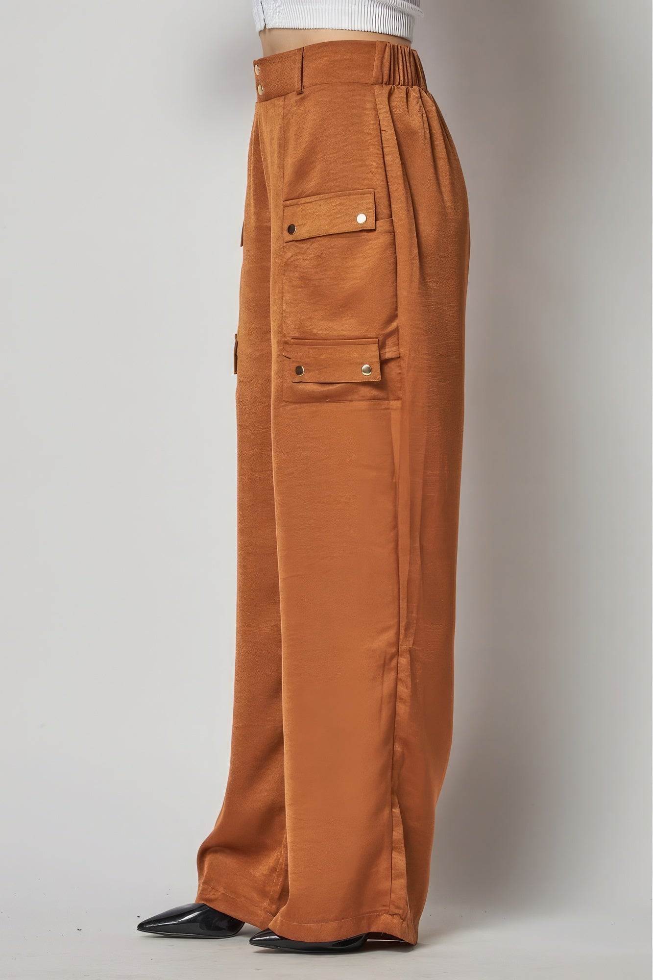 Satin Cargo Pocket Wide Leg Pants - Tigbul's Variety Fashion Shop