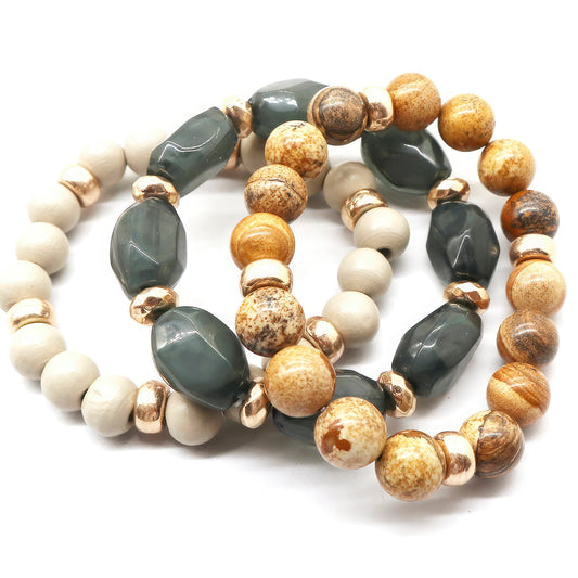 Semi Precious Stone Wood Bead Bracelet Set - Tigbul's Variety Fashion Shop