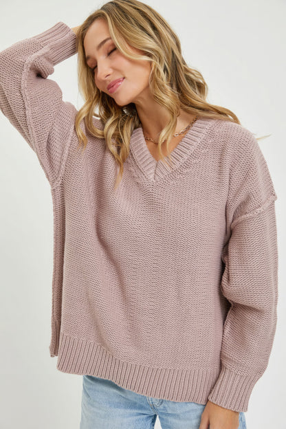 V Neck Oversized Sweater - Tigbul's Variety Fashion Shop