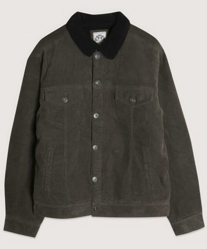 Dark Olive Green Casual Corduroy Lined Trucker Jacket | Tigbuls