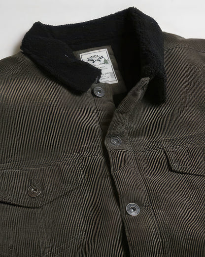 Dark Olive Green Casual Corduroy Lined Trucker Jacket | Tigbuls