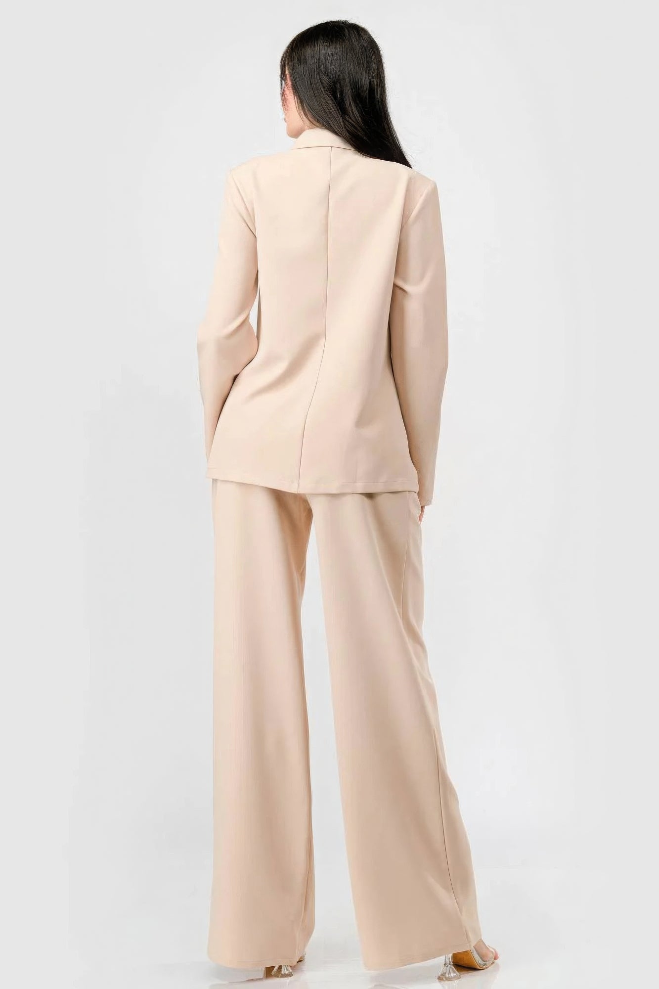 Luxe Stretch Woven Loose Fit Blazer And Wide Legs Pants Semi Formal Set - Tigbuls Variety Fashion
