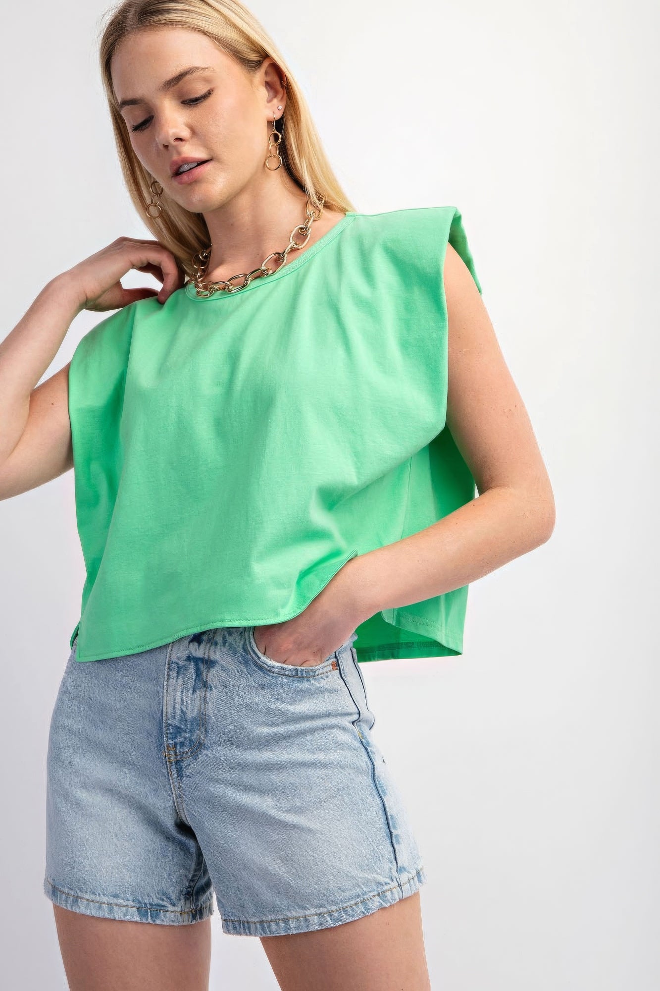 Sleeveless Crop Top With Shoulder Pads - Tigbuls Variety Fashion