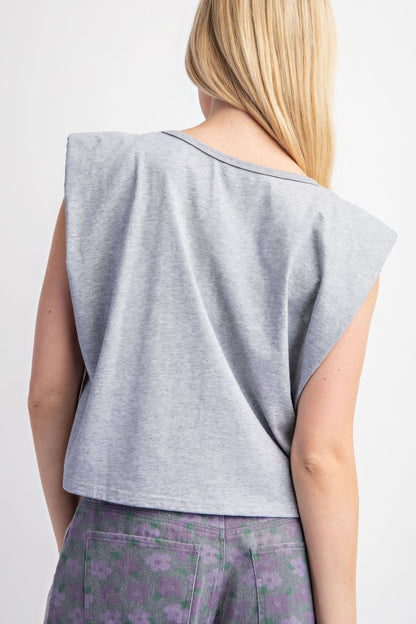 Sleeveless Crop Top With Shoulder Pads - Tigbuls Variety Fashion