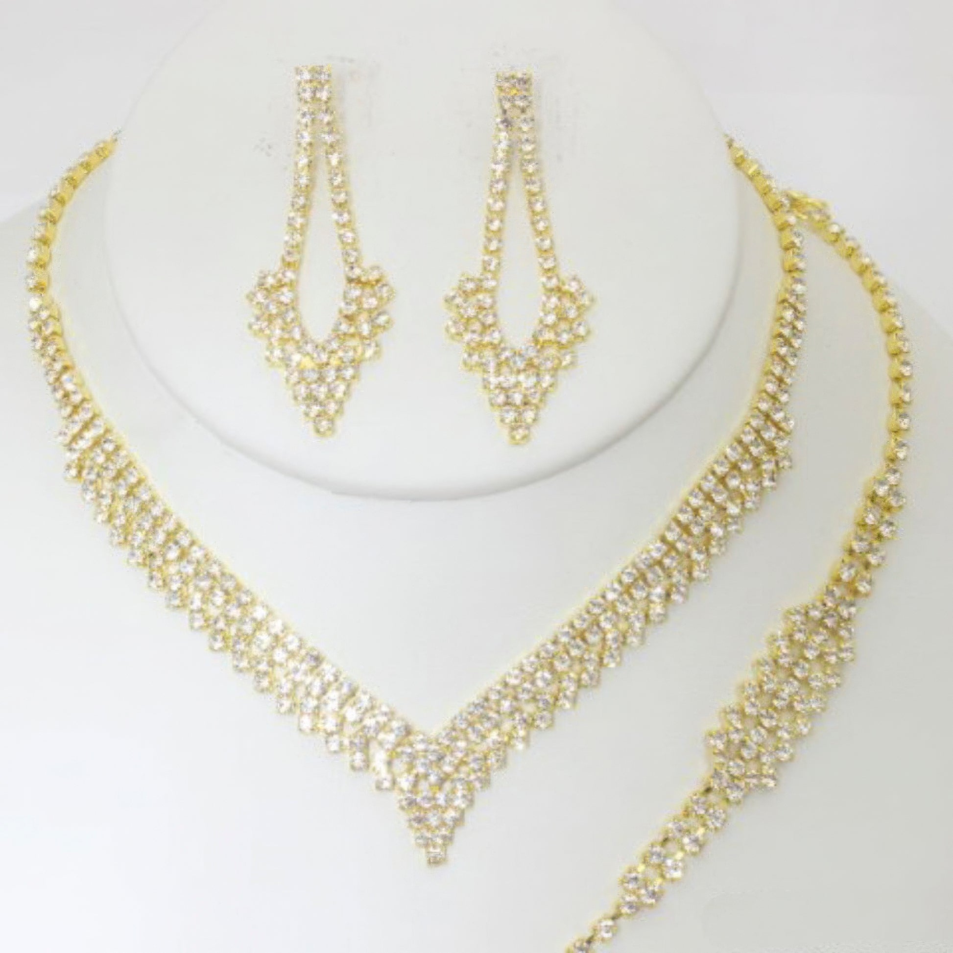 Rhinestone Necklace Earring Bracelet Set - Tigbuls Variety Fashion