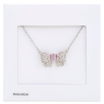 Rhinestone Bow Metal Necklace - Tigbuls Variety Fashion