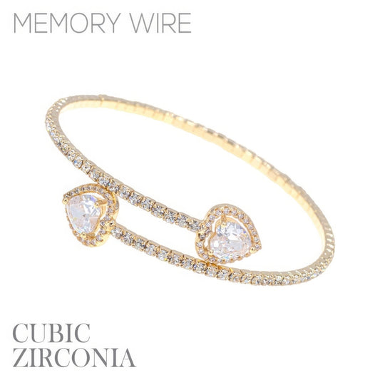 Rhinestone Heart Cz 1 Line Wire Cuff Bracelet - Tigbuls Variety Fashion