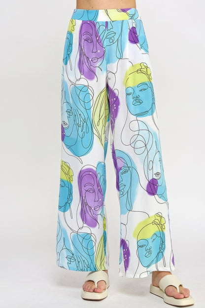 Printed Wide Leg Pant With Elastic Back - Tigbuls Variety Fashion