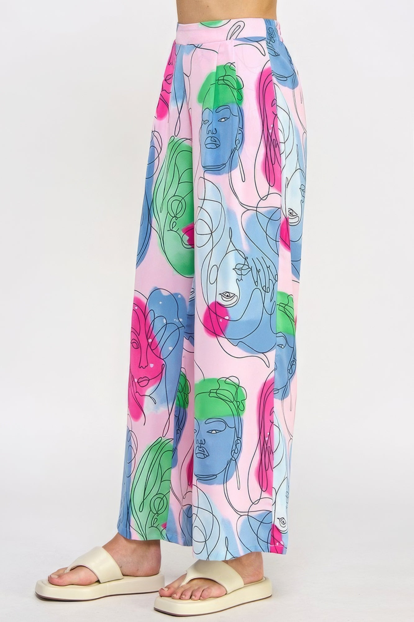 Printed Wide Leg Pant With Elastic Back - Tigbuls Variety Fashion
