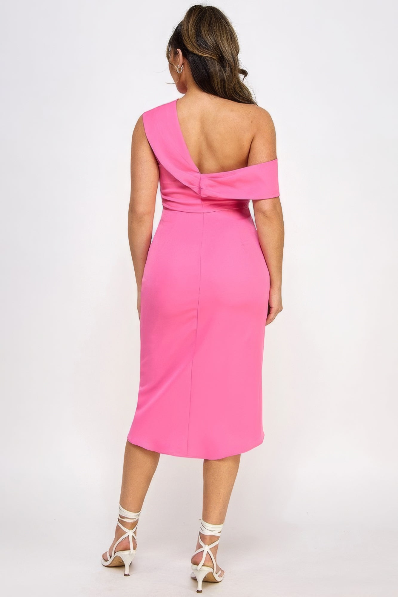 Off Shoulder Twist Front Midi Dress With Tulip Skirt - Tigbuls Variety Fashion