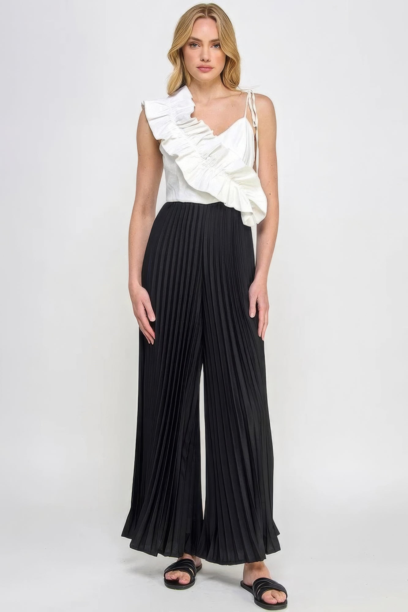 Cami Asymmetrical Ruffle Detail Pleated Bottom Jumpsuit - Tigbuls Variety Fashion