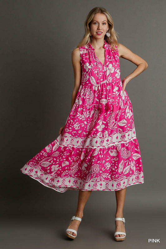 Two Tone Floral Paisley Sleeveless Midi Dress - Tigbuls Variety Fashion