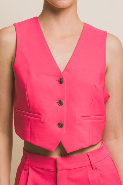 Cropped Blazer Vest With Button- Up - Tigbuls Variety Fashion
