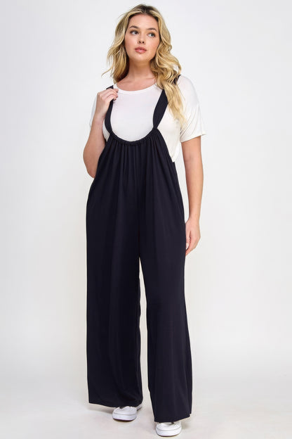 French Terry Wide Leg Jumpsuit Overalls - Tigbuls Variety Fashion
