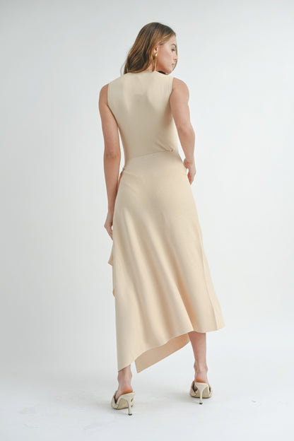 Natural Beige Maxi Dress with Side Slit - Tigbul's Variety Fashion Shop