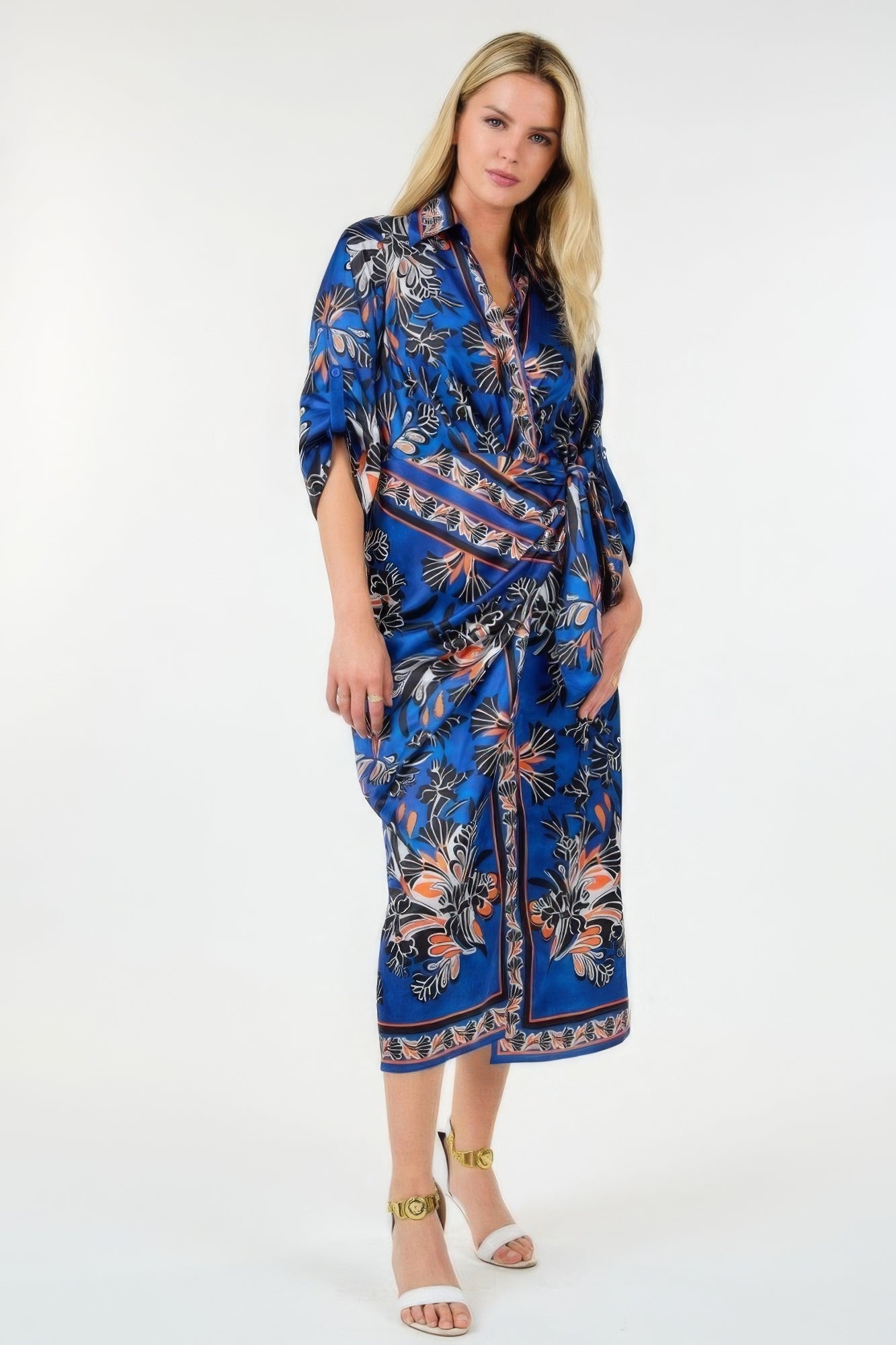 Wrap Front 3/4 Sleeve Printed Dress - Tigbul's Variety Fashion Shop
