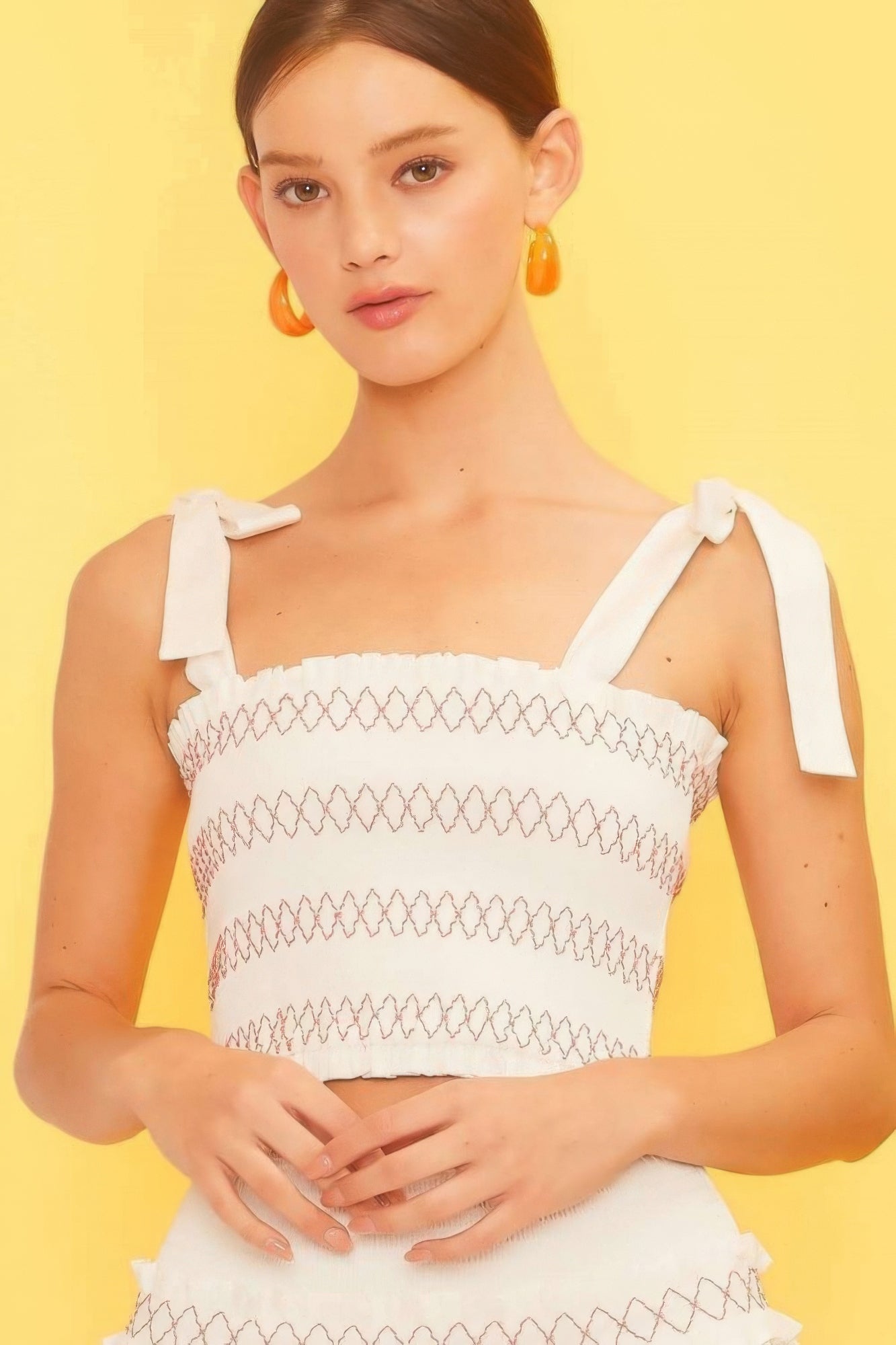 Self-Tie Shoulder Smocking Ruffle Crop Top - Tigbul's Variety Fashion Shop