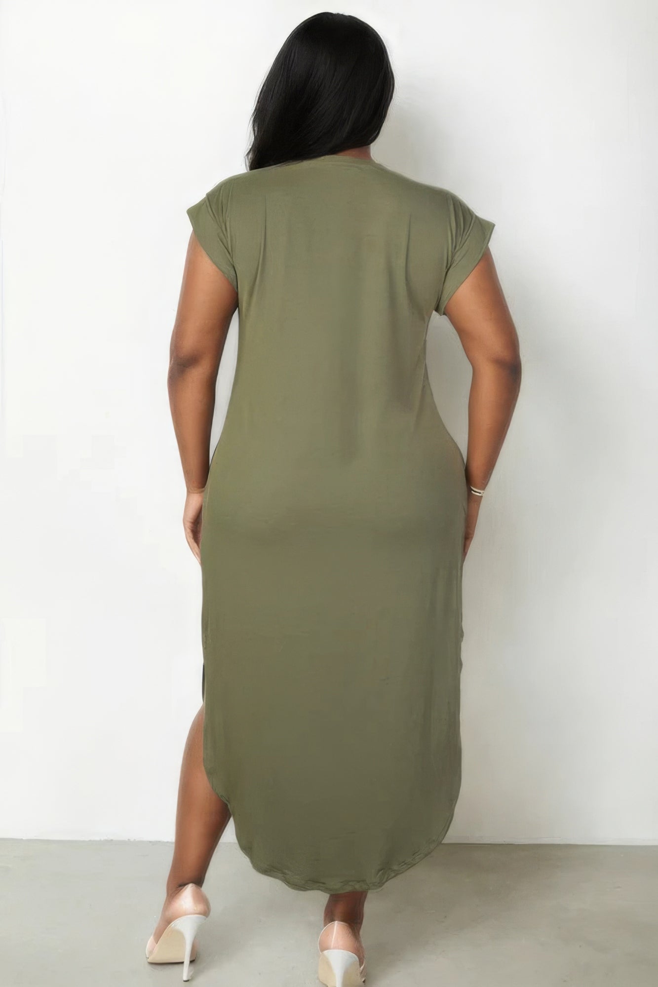 Plus Size Hidden Pocket Batwing Sleeve V Neck Long Dress - Tigbul's Variety Fashion Shop