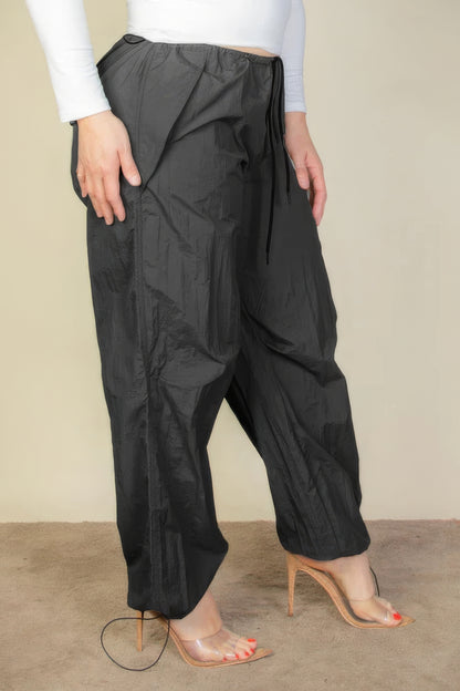 Plus Size Drawstring Waist Parachute Pants - Tigbul's Variety Fashion Shop