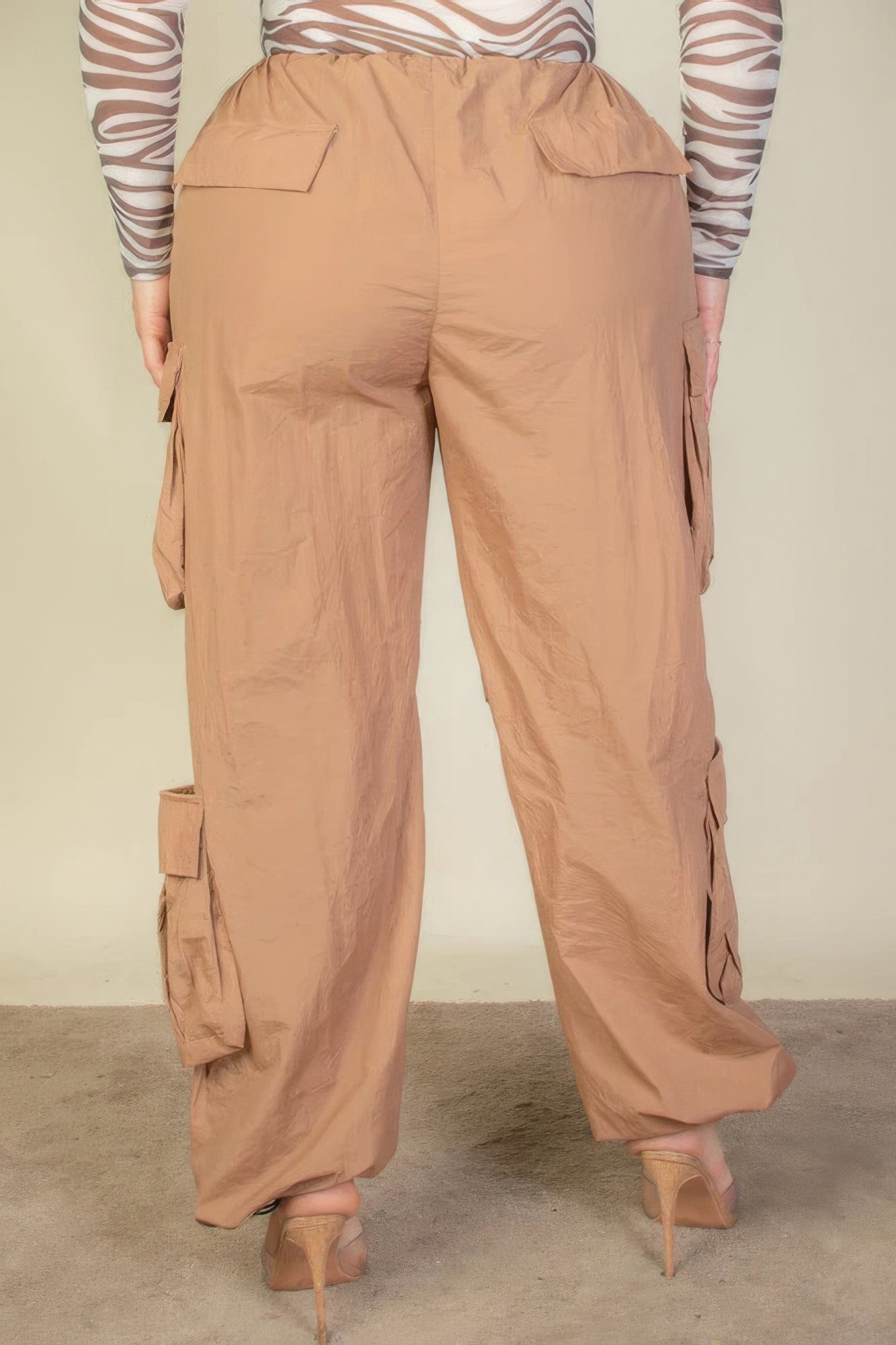 Plus Size Flap Pockets Drawstring Ruched Parachute Pants - Tigbul's Variety Fashion Shop