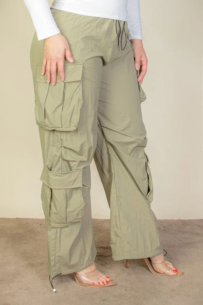 Plus Size Flap Pockets Drawstring Ruched Parachute Pants - Tigbul's Variety Fashion Shop