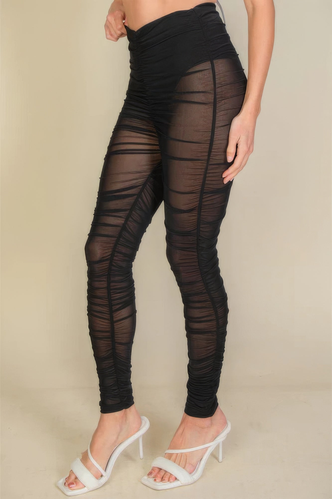 Ruched Poly Mesh Leggings - Tigbul's Variety Fashion Shop