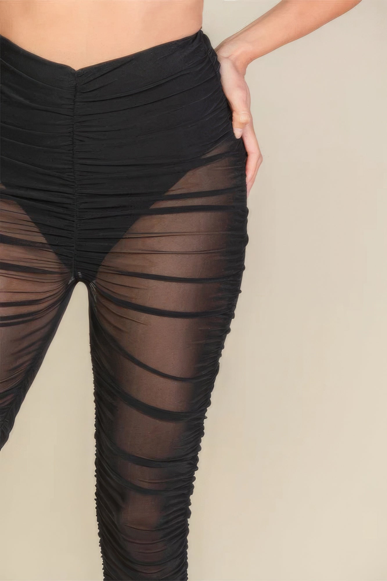 Ruched Poly Mesh Leggings - Tigbul's Variety Fashion Shop