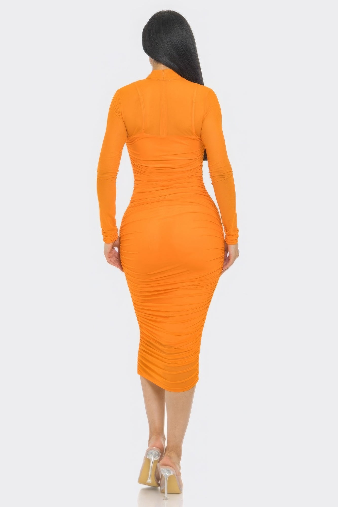 Solid Mesh Ruched Midi Dress - Tigbul's Variety Fashion Shop