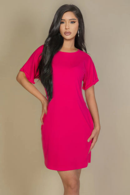 Side Pocket Double Folded Mini Dress - Tigbul's Variety Fashion Shop