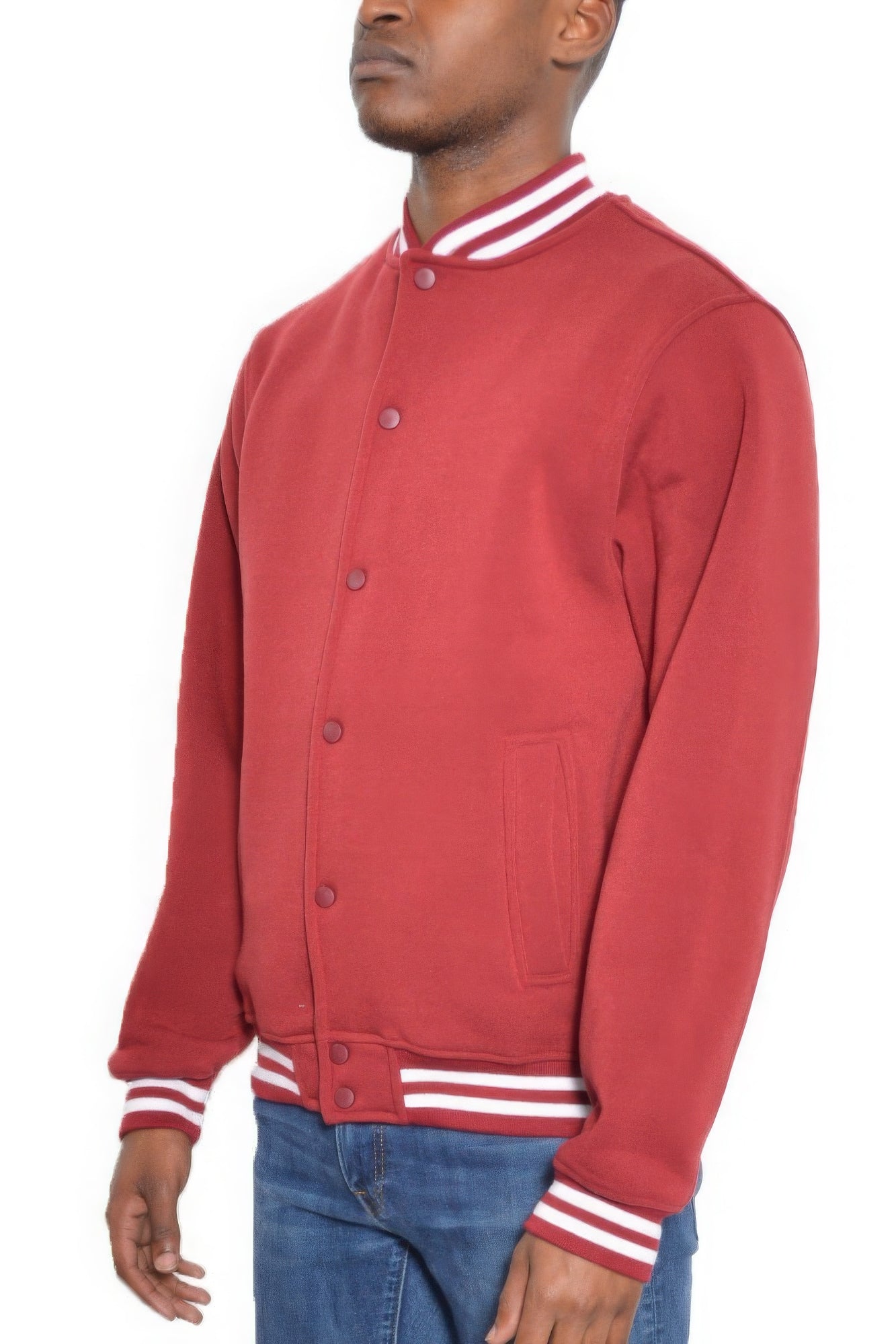Mens Fleece Snap Button Varsity Jacket - Tigbul's Variety Fashion Shop