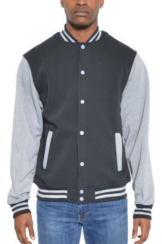 Mens Fleece Snap Button Varsity Jacket - Tigbul's Variety Fashion Shop