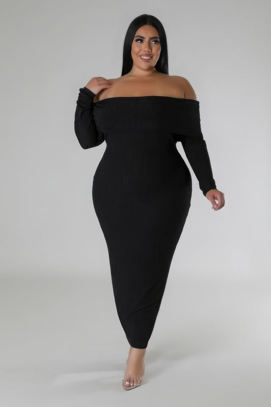 Off Shoulders Stretch Dress - Tigbul's Variety Fashion Shop