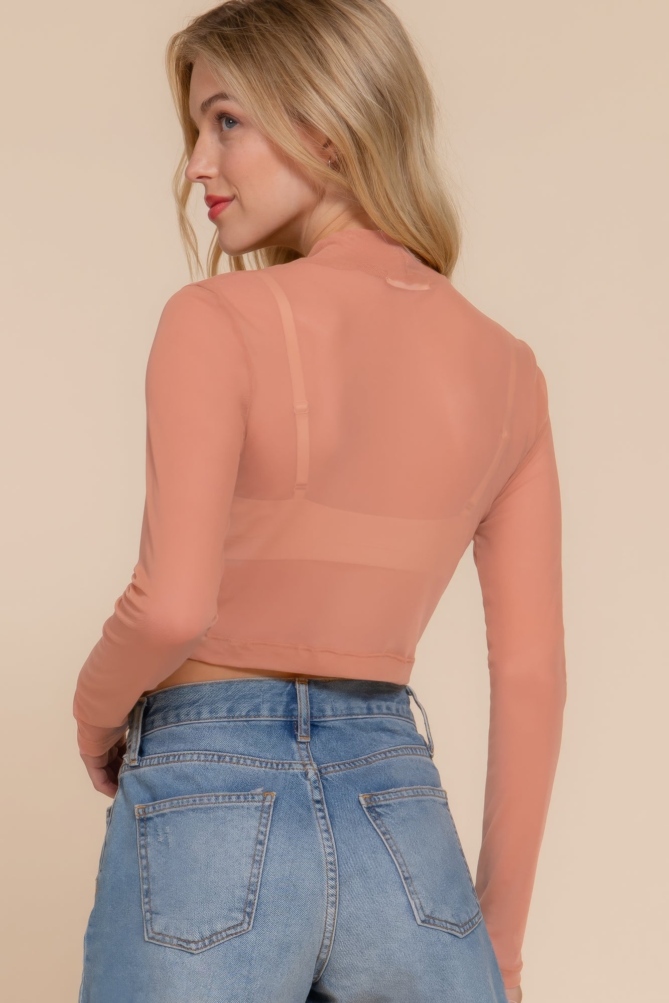 Long Sleeve Mock Neck Mesh Top - Tigbul's Variety Fashion Shop