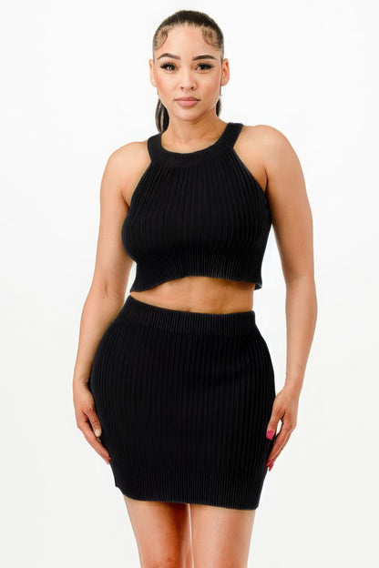 Halter Neck Tank Top And Bodycon Mini Skirt Set - Tigbul's Variety Fashion Shop