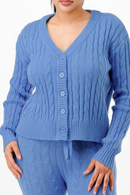 Cable Sweater Cardigan 2pc Set - Tigbul's Variety Fashion Shop