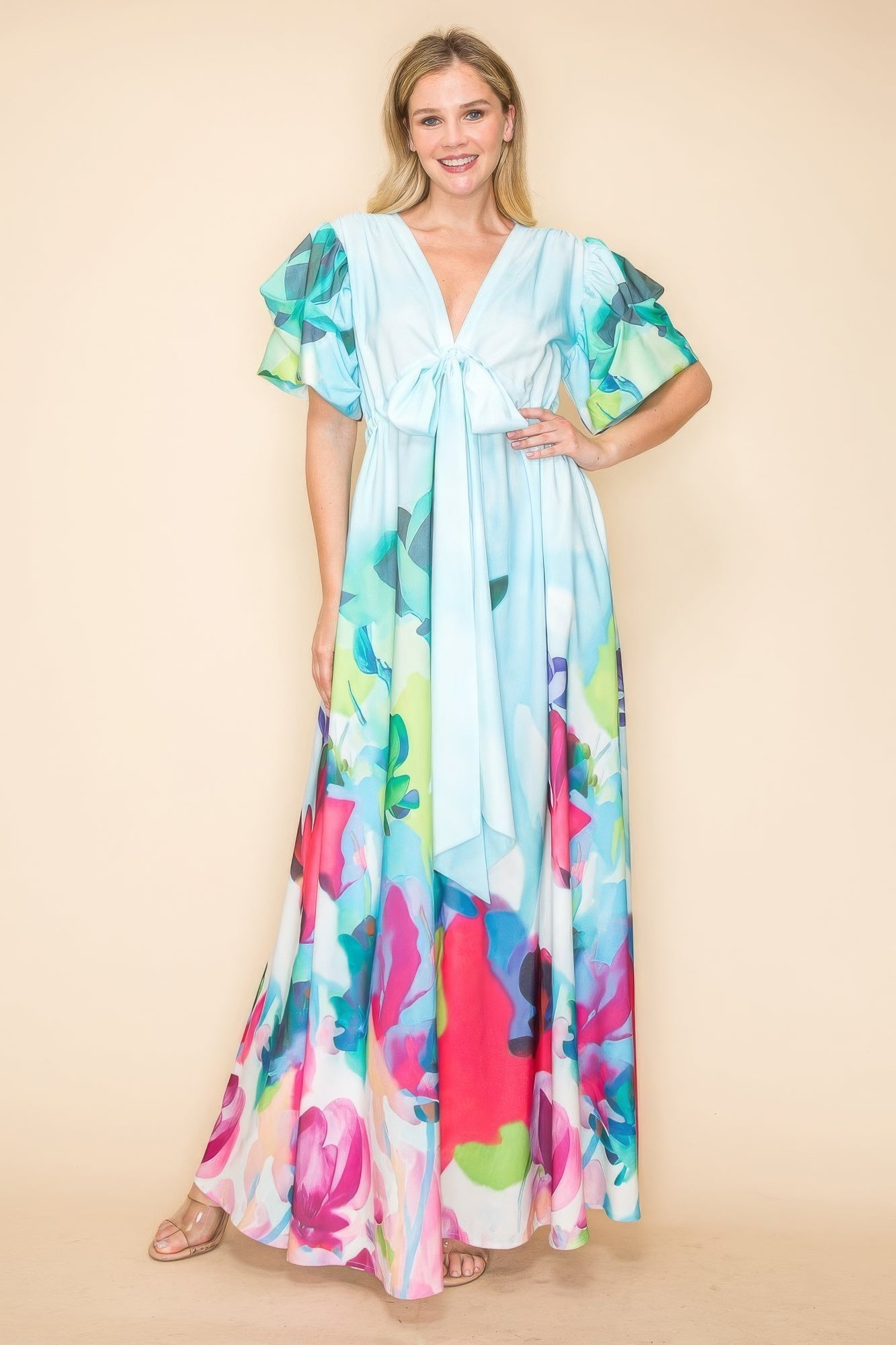 Printed V Neck Maxi Dress - Tigbul's Variety Fashion Shop