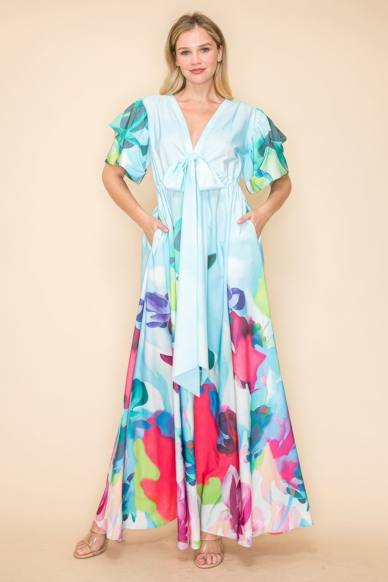 Printed V Neck Maxi Dress - Tigbul's Variety Fashion Shop