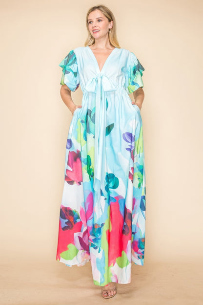 Printed V Neck Maxi Dress - Tigbul's Variety Fashion Shop