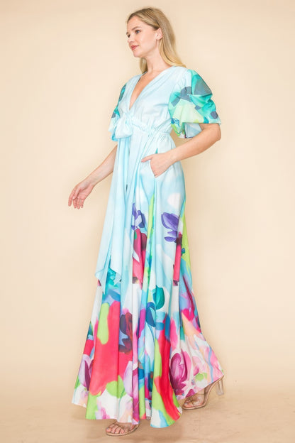 Printed V Neck Maxi Dress - Tigbul's Variety Fashion Shop