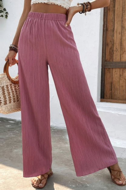 Textured Wide Leg Palazzo Pants - Tigbul's Variety Fashion Shop